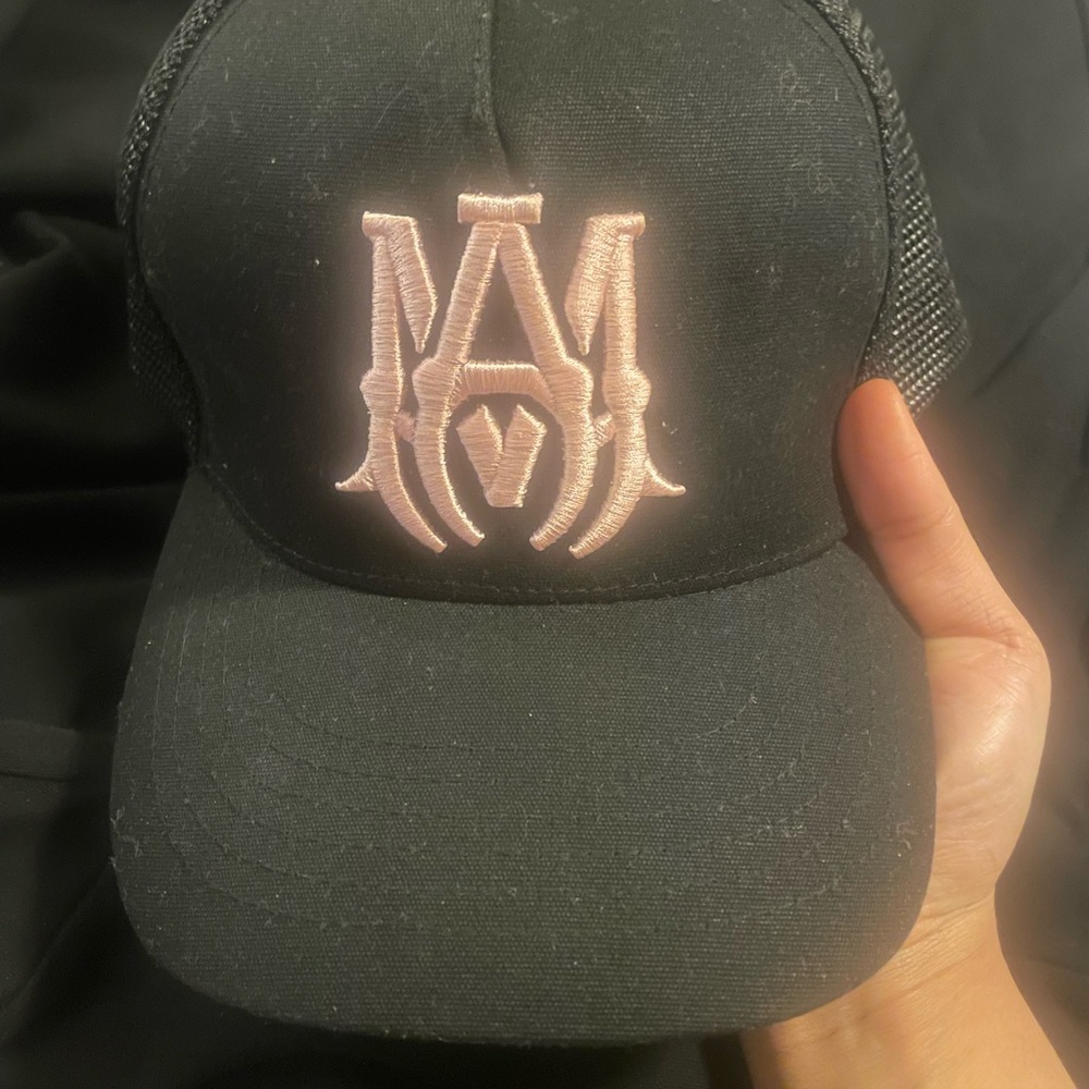 AMIRI Black Hat with Pink Logo